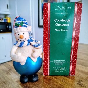 Vintage 1997 Studio 33 Claydough Snowman Christmas Ornament Hand Crafted